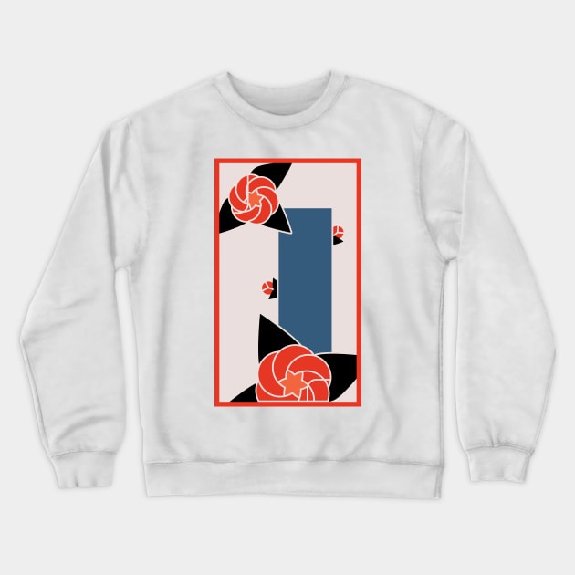 Peony and Blue Tanzaku Crewneck Sweatshirt by Nishinegi